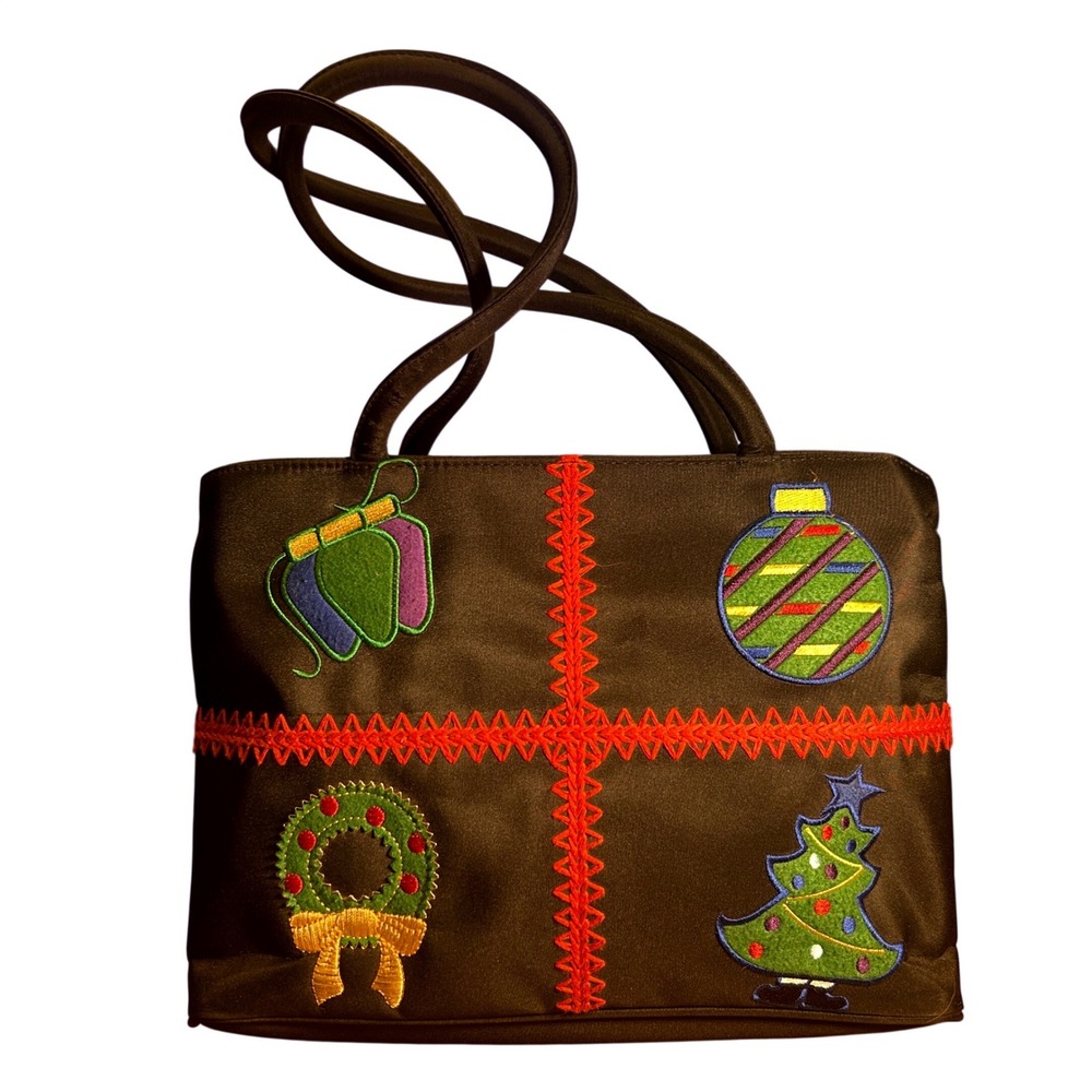 Kim Rogers Vintage Christmas Tote Bag Wmn Blk Embroidered Festive purse holiday